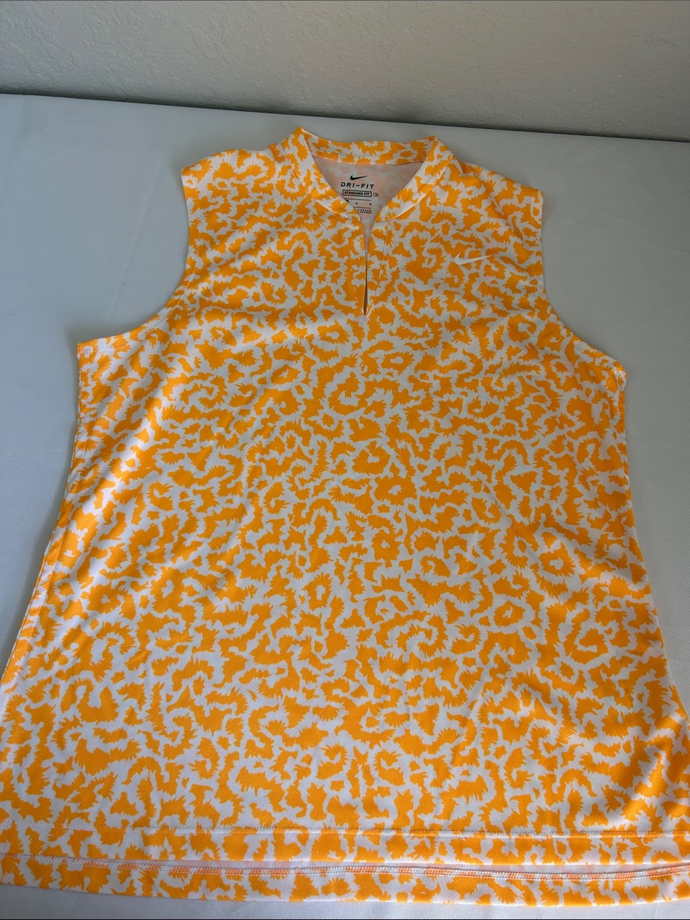 Nike Dri-FIT Orange White Print Sleeveless Golf Polo Large